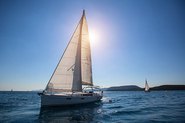 istock Sailing in the wind through the waves at Aegean Sea. 637140774