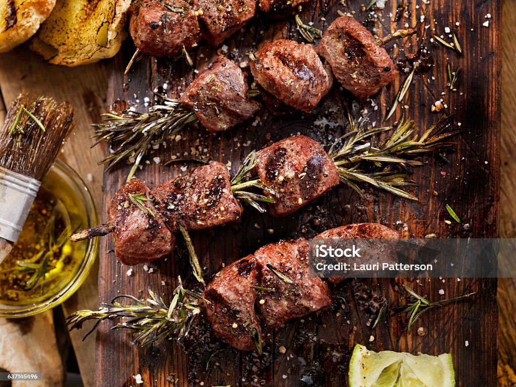 BBQ Beef Rosemary Skewers BBQ, Beef, Rosemary Skewers-Photographed on a Hasselblad H3D11-39 megapixel Camera System Meat Stock Photo