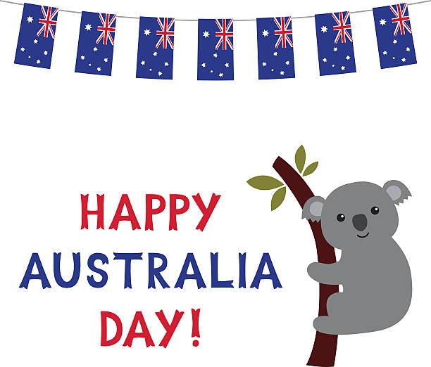 векторная карта дня австралии с коалой - koala australian culture cartoon animal stock illustrations