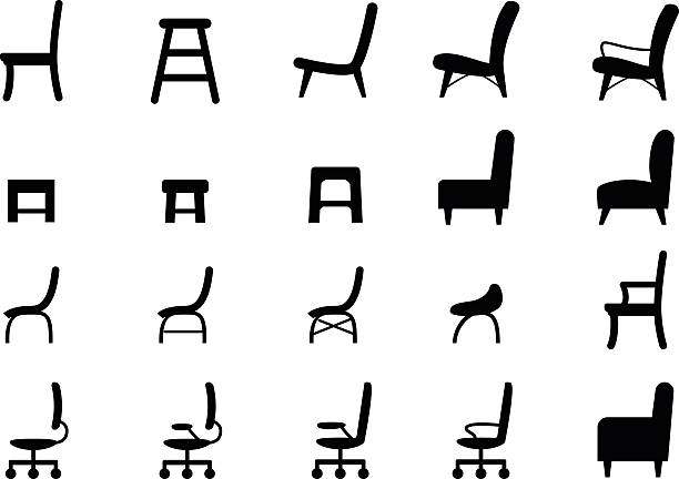 Chair icons and symbol in silhouette style, vector Chair icons and symbol in silhouette style, vector design couch side view stock illustrations