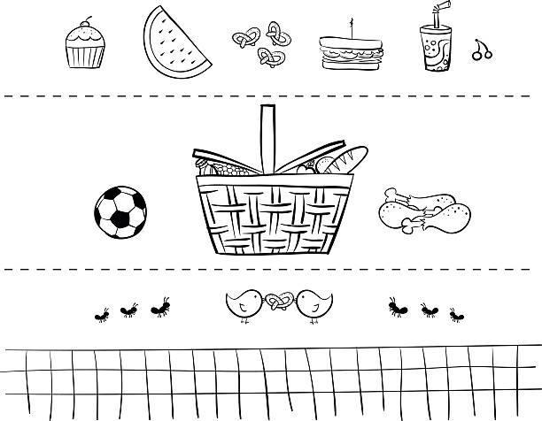 Picnic Basket Line Art Illustration - ilustração de arte vetorial