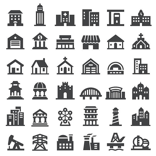 ilustraciones, imágenes clip art, dibujos animados e iconos de stock de conjunto de iconos de edificios - big series - faro estructura de edificio