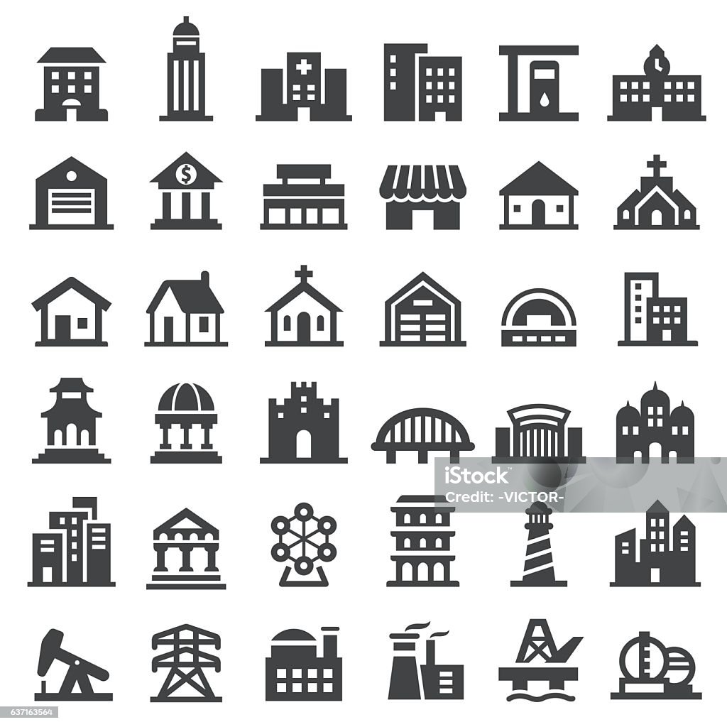 Buildings Icons Set - Big Series Buildings Icons Icon Symbol stock vector