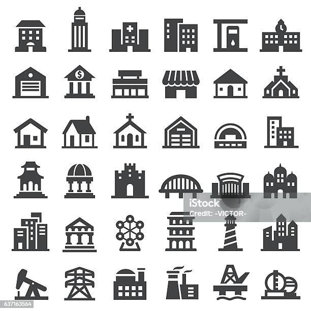 Buildings Icons Set Big Series Stock Illustration - Download Image Now - Icon Symbol, Building Exterior, Construction Industry