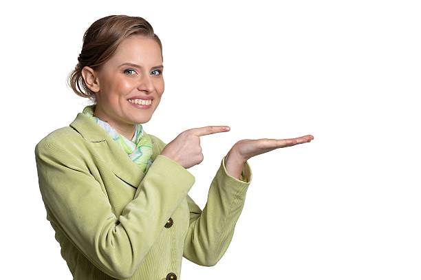 istock Young woman poonting 637165586