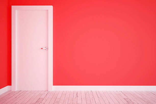 istock Red room with white door 637166092