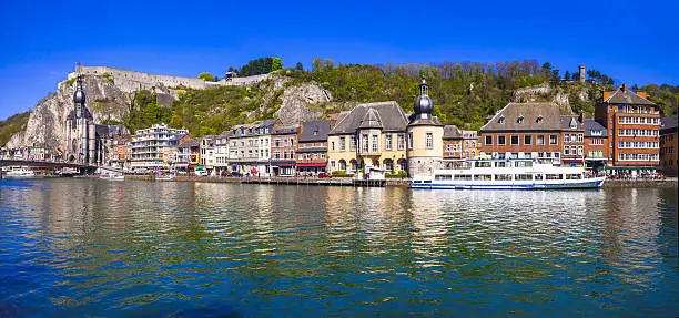 Impressive Dinant town,view old town over river,Belgium.