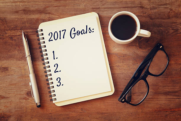 istock Top view 2017 goals list with notebook, cup of coffee 637166948