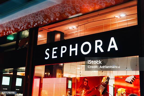 Sephora Cosmetics Chain In French City With Sparkling Light Stock Photo - Download Image Now