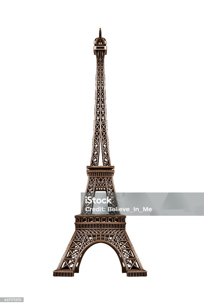 Eiffel tower isolated. Souvenir model of the Eiffel Tower isolated on a white background. Eiffel Tower - Paris Stock Photo