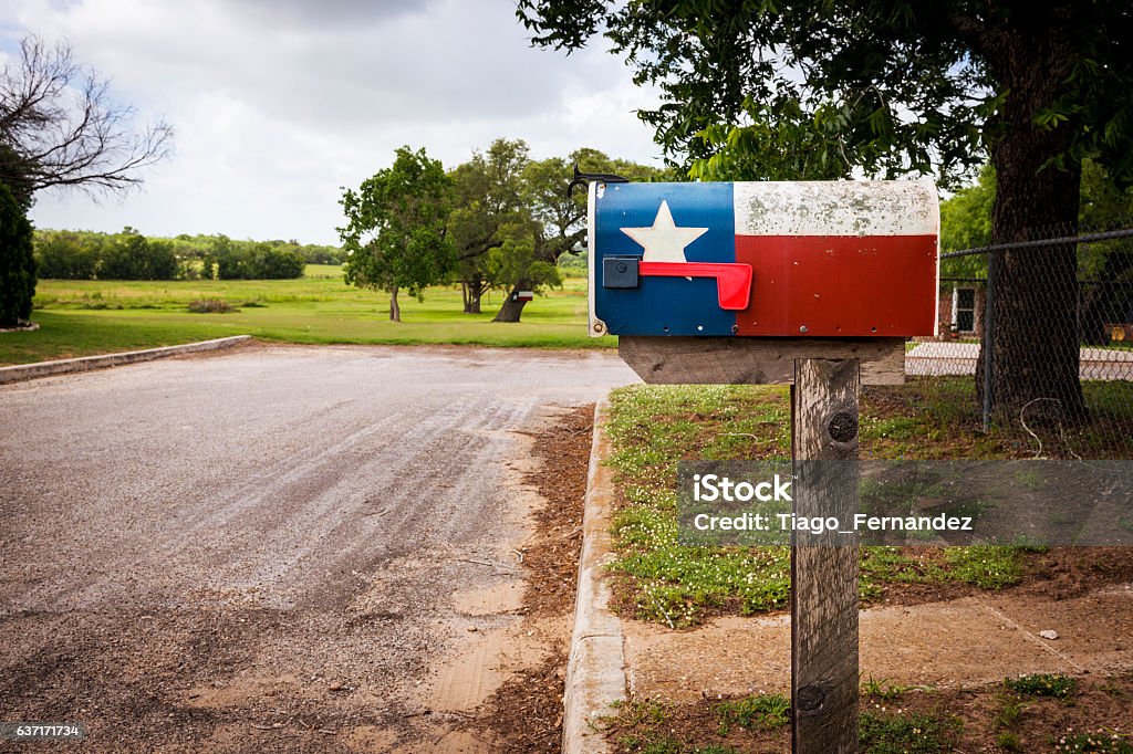 Mailbox painted with the Texas Flag Mailbox painted with the Texas Flag in a street in Texas, USA Texas State Flag Stock Photo