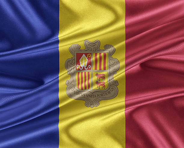 istock Andorra flag with a glossy silk texture. 637171740