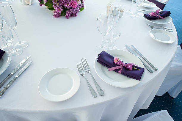 istock Festive table setting in the restaurant with flowers. Wedding decor. 637172458