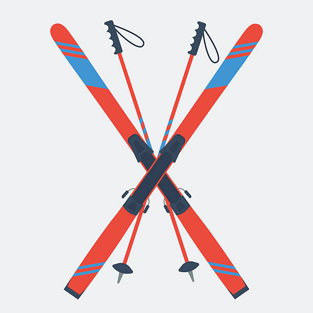 ilustrações de stock, clip art, desenhos animados e ícones de pair of red skis and ski poles - cruzar