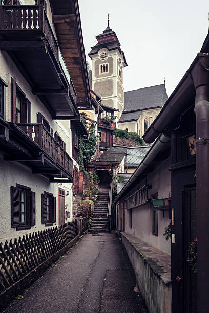 istock city view in Hallstatt with parish church 637175630