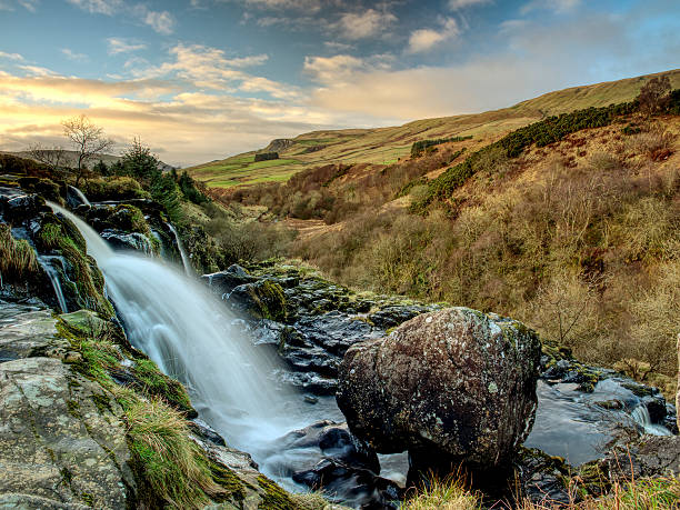 Loup of Fintry waterfall, Central Scotland. stock photo