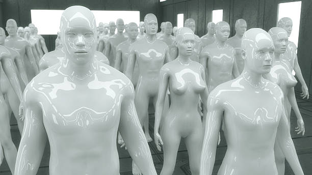 istock Human clones in futuristic room 637180262