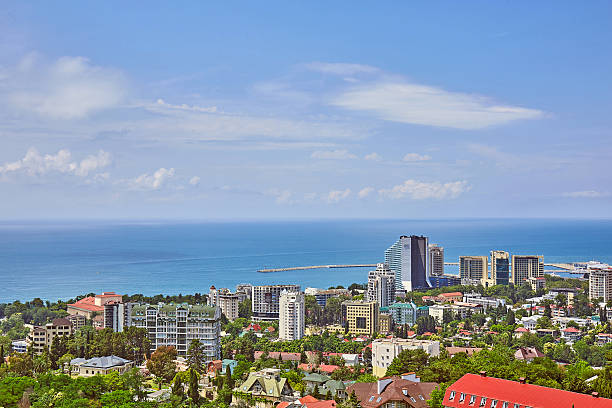 istock Blue coast of Black Sea in Sochi under summer sky 637181914