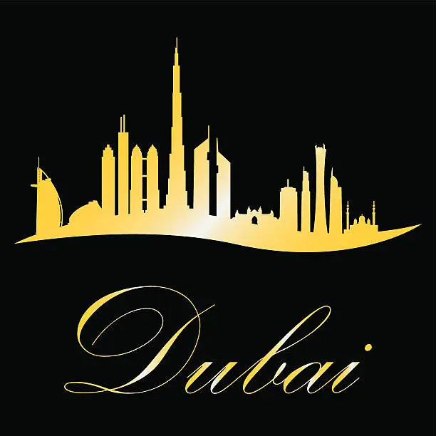 Vector illustration of Dubai cityscape sulouette in gold vector design