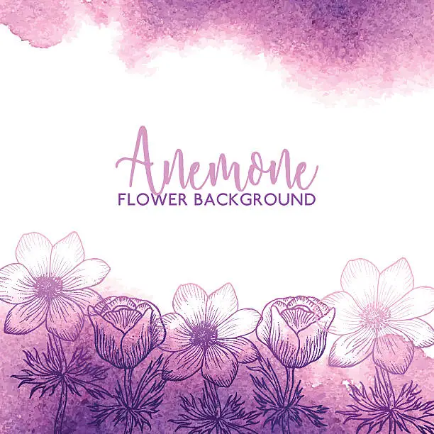Vector illustration of Watercolor greeting card with anemone