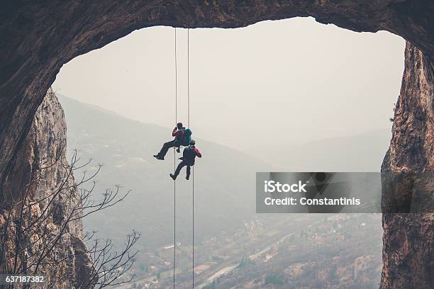 Lowering The Walls Stock Photo - Download Image Now - Rock Climbing, Mountain Climbing, Rope