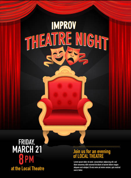 шаблон дизайна improv theatre night с красным занавесом - stage theater theatrical performance curtain seat stock illustrations