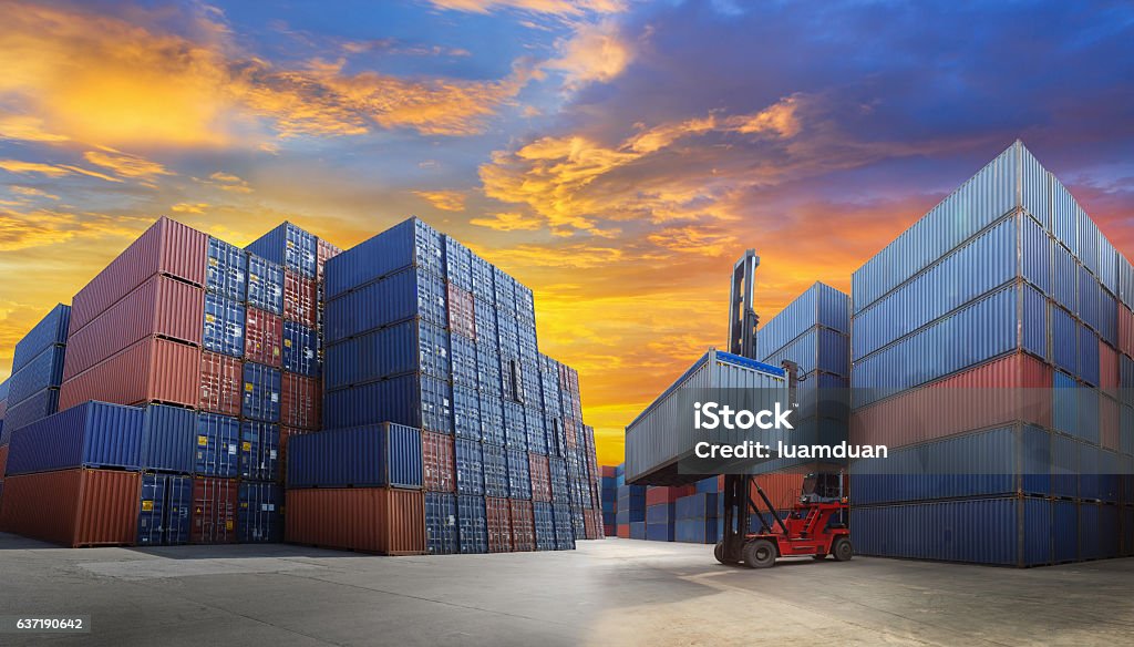 Factory Container Yards Industrial Container Yard With Forklift Working For Logistic Imp Stock ...