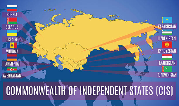 Schematic map of the Commonwealth of Independent States (CIS). Schematic map of the Commonwealth of Independent States (CIS). Flags of countries-members of CIS. Vector. alliance nebraska stock illustrations