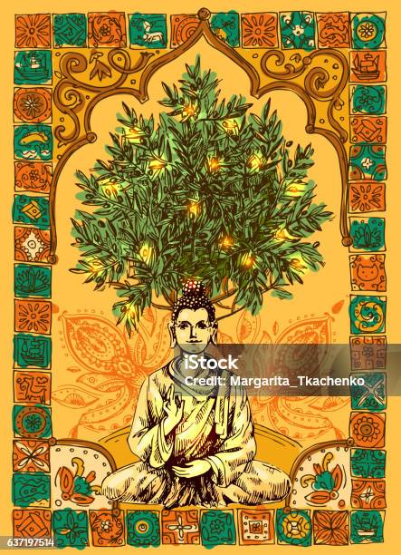 Illustration With Buddha Stock Illustration - Download Image Now - Vesak Day, Aura, Backgrounds