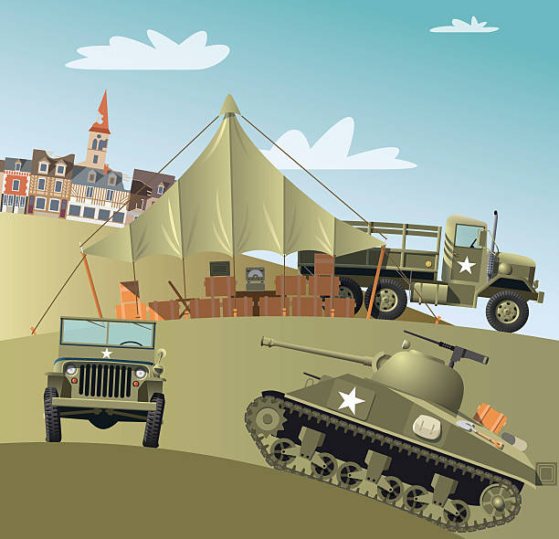 ilustrações de stock, clip art, desenhos animados e ícones de us army troops in second world war - military us military tank land vehicle