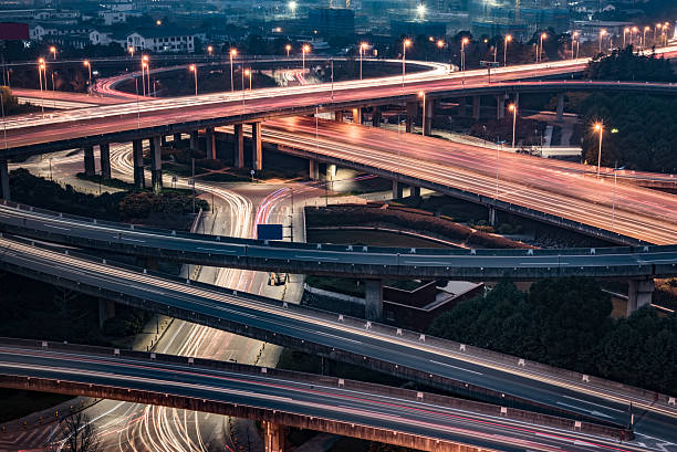 istock Aerial View of Suzhou overpass at Night 637205368