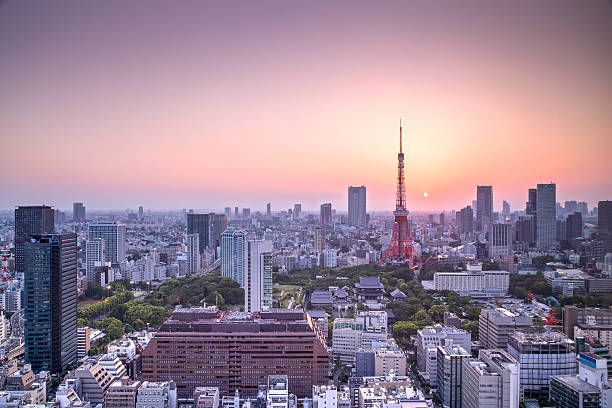 istock Tokyo city skyline at sunset, Japan 637206390