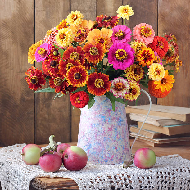 istock Summer still life with a bouquet and apples. 637213348