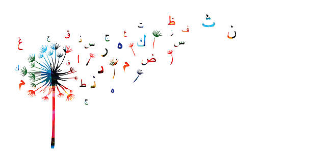 ilustraciones, imágenes clip art, dibujos animados e iconos de stock de símbolos de caligrafía islámica árabe con ilustración vectorial de diente de león - single word islam religion text