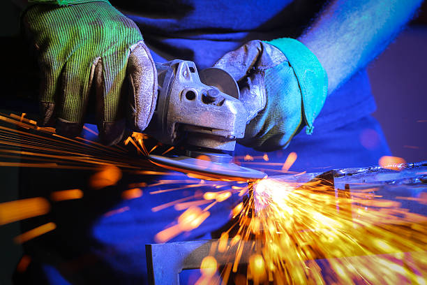 metal sawing close up stock photo