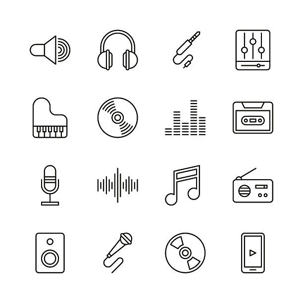 illustrations, cliparts, dessins animés et icônes de icônes musicales - line series - speaker sound audio equipment stereo
