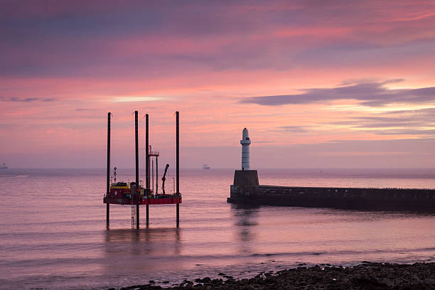 Mobile Drilling Rig at sunrise stock photo