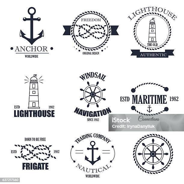 Set Of Vintage Retro Nautical Badges And Vector Labels Stock Illustration - Download Image Now