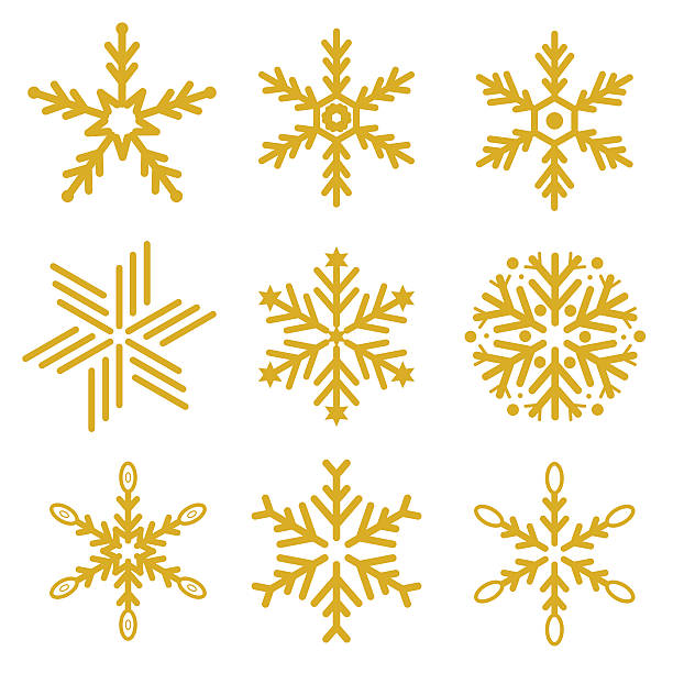 illustrations, cliparts, dessins animés et icônes de ensemble de vecteur flocons de neige d’or. - backgrounds black background textured metal