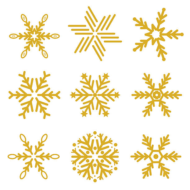 illustrations, cliparts, dessins animés et icônes de ensemble de vecteur flocons de neige d’or. - backgrounds black background textured metal