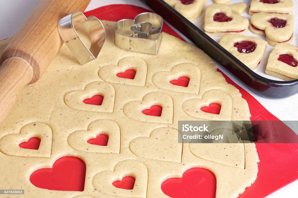 Cookies for Valentines Day Valentines day Cookies. Cooking homemade cookies. Backgrounds Stock Photo