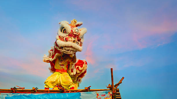 Chinese Lion Dance in Chinese New Year's Celebration stock photo