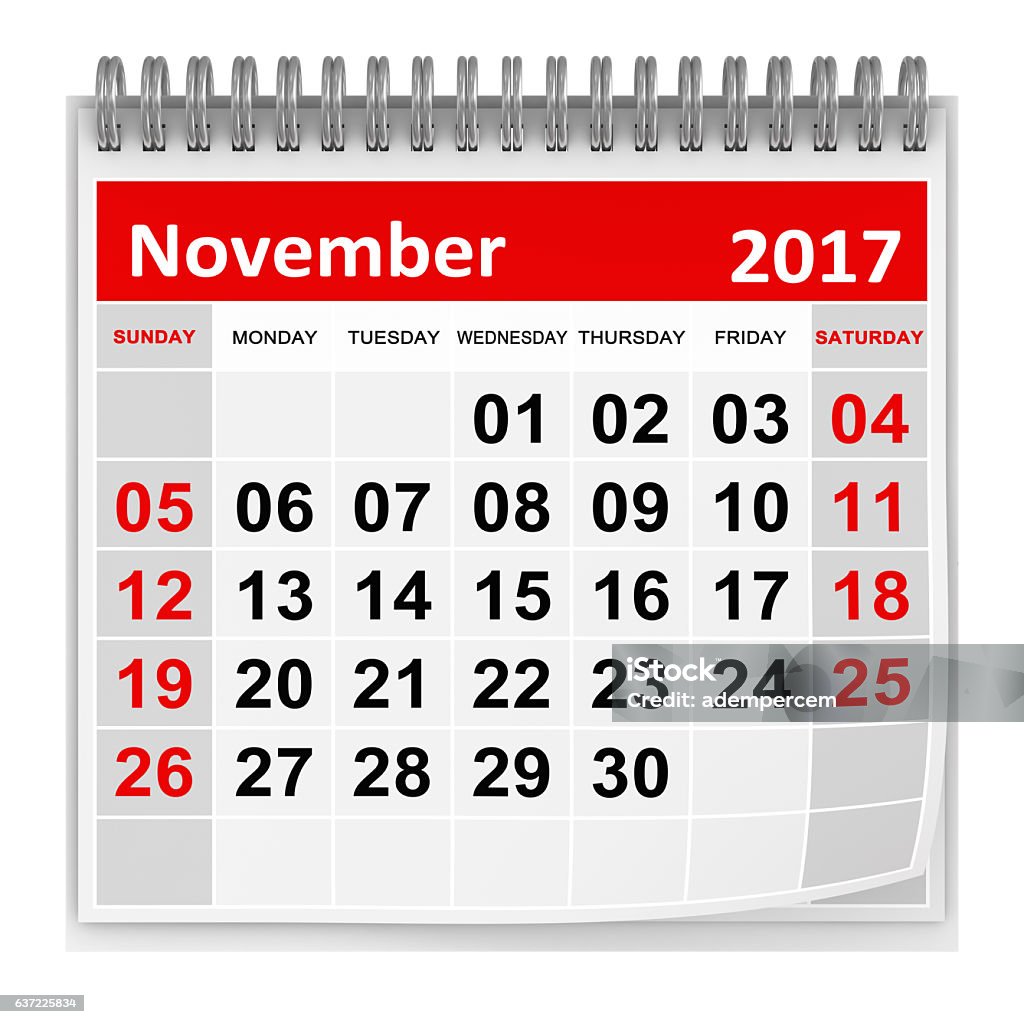 Calendar November 2017 Stock Photo - Download Image Now - 2017, Calendar, Computer Graphic - Istock