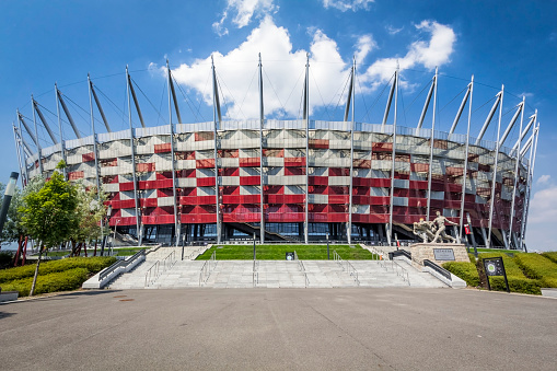 Warsaw, Poland - July 27, 2014: Warsaw National Stadium. The stadium was constructed in 2011, designed for football matches, several of which were held in the framework of the European Football Championship in 2012