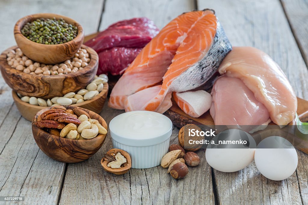Selection of food for weight loss Selection of food for weight loss, copy space Protein Stock Photo