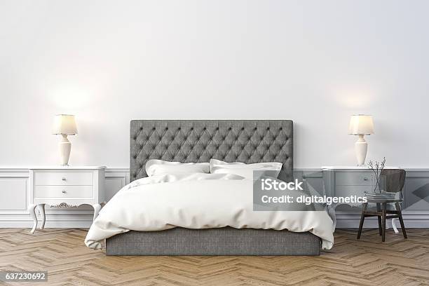 3d Beautiful Bedroom Interior Render Stock Photo - Download Image Now - Bedroom, Bed - Furniture, Luxury