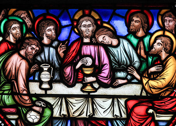 last supper - stained glass - stained glass jesus christ glass church imagens e fotografias de stock