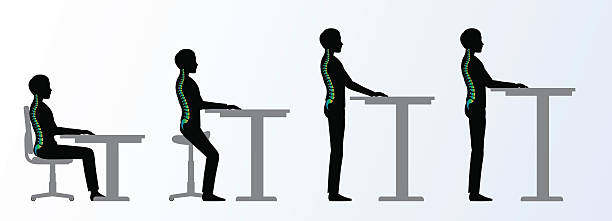 эргономический. высота регулируемый стол или таблица позы - backache pain cartoon back stock illustrations