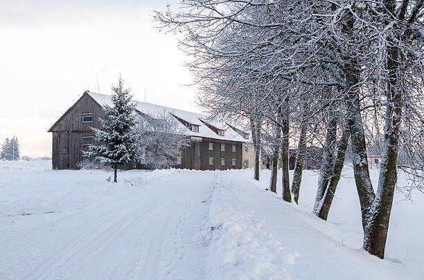 istock Snow covered countryside with trees 637234338
