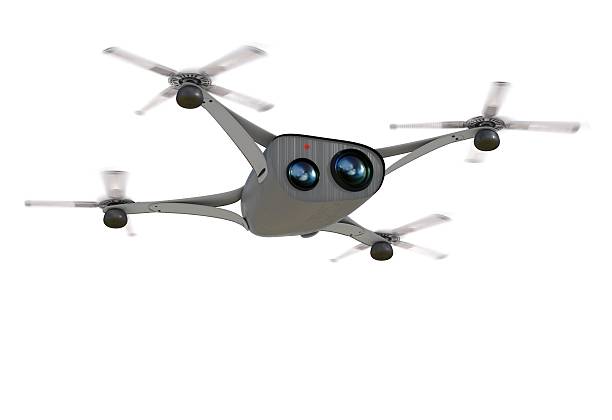 istock isolated modern camera drone in flight, front view of the 637234764